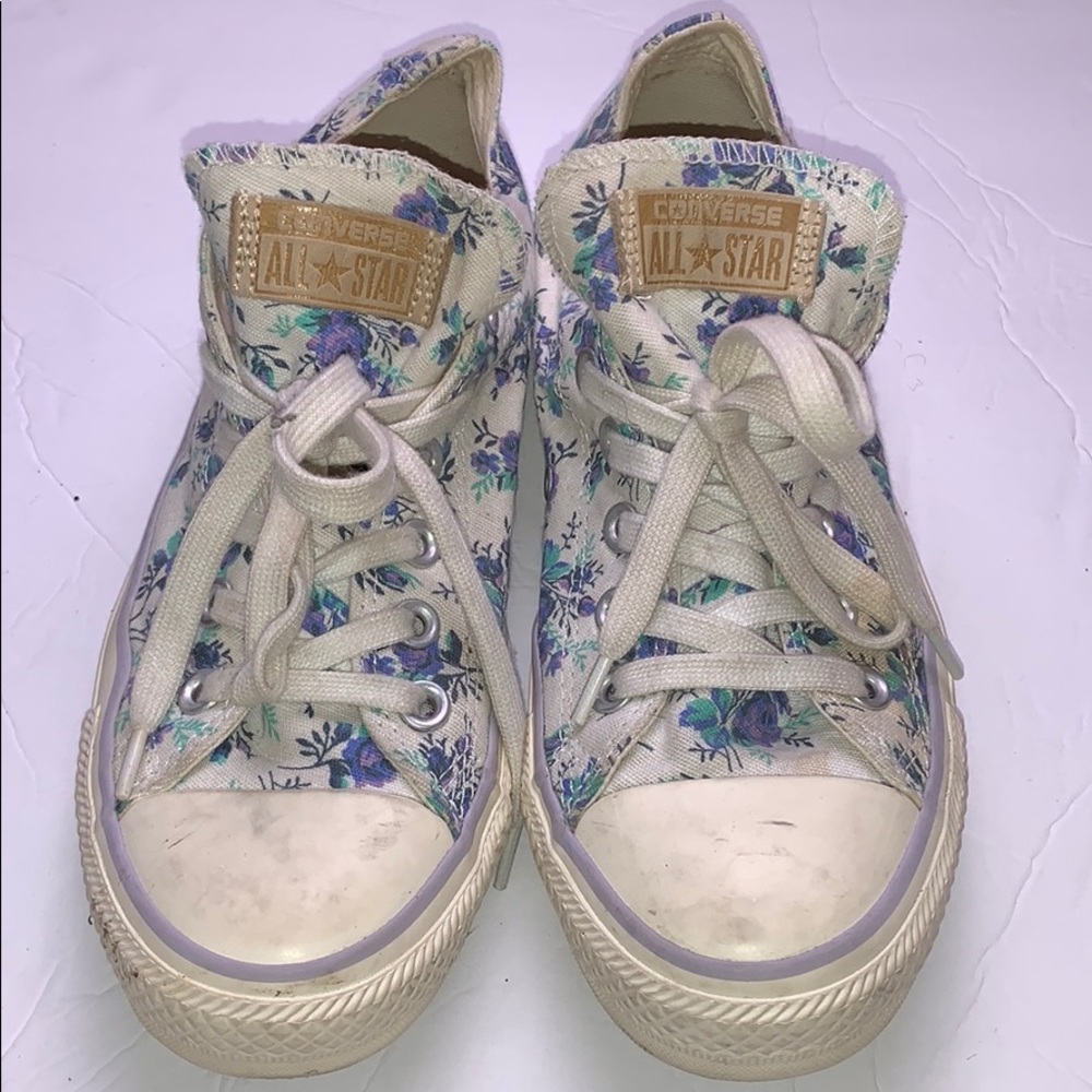 Blue and Purple Floral Low Top Converse